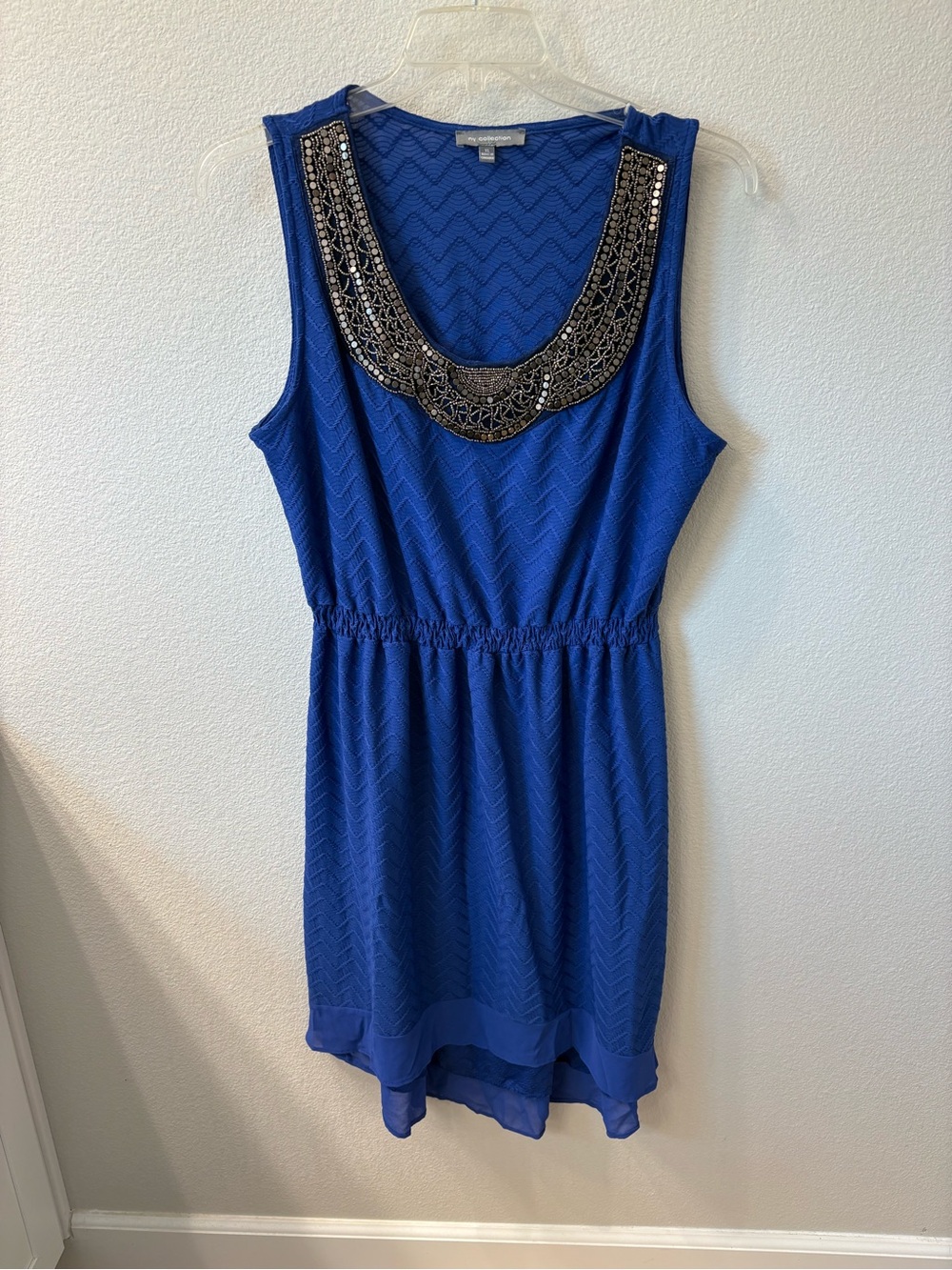 NY Collection Beaded Scoop Neck Sleeveless Dress - Blue